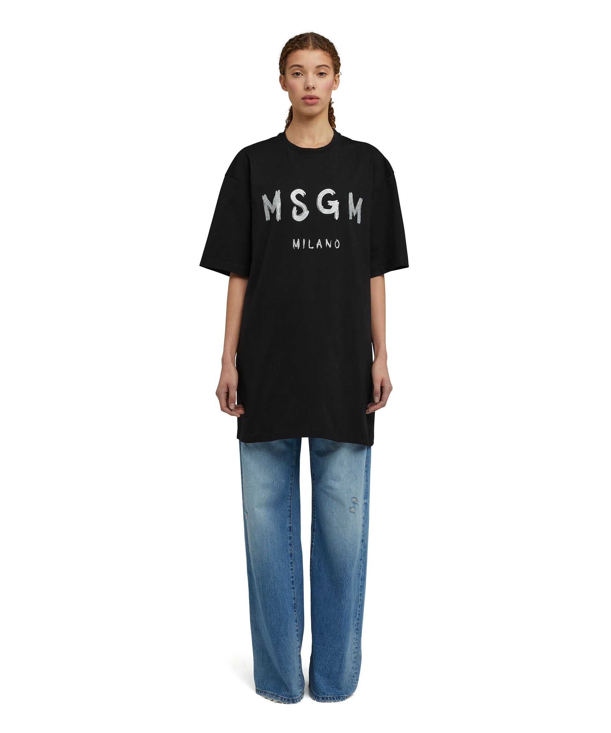Cotton crewneck t-shirt with brushed logo - 2