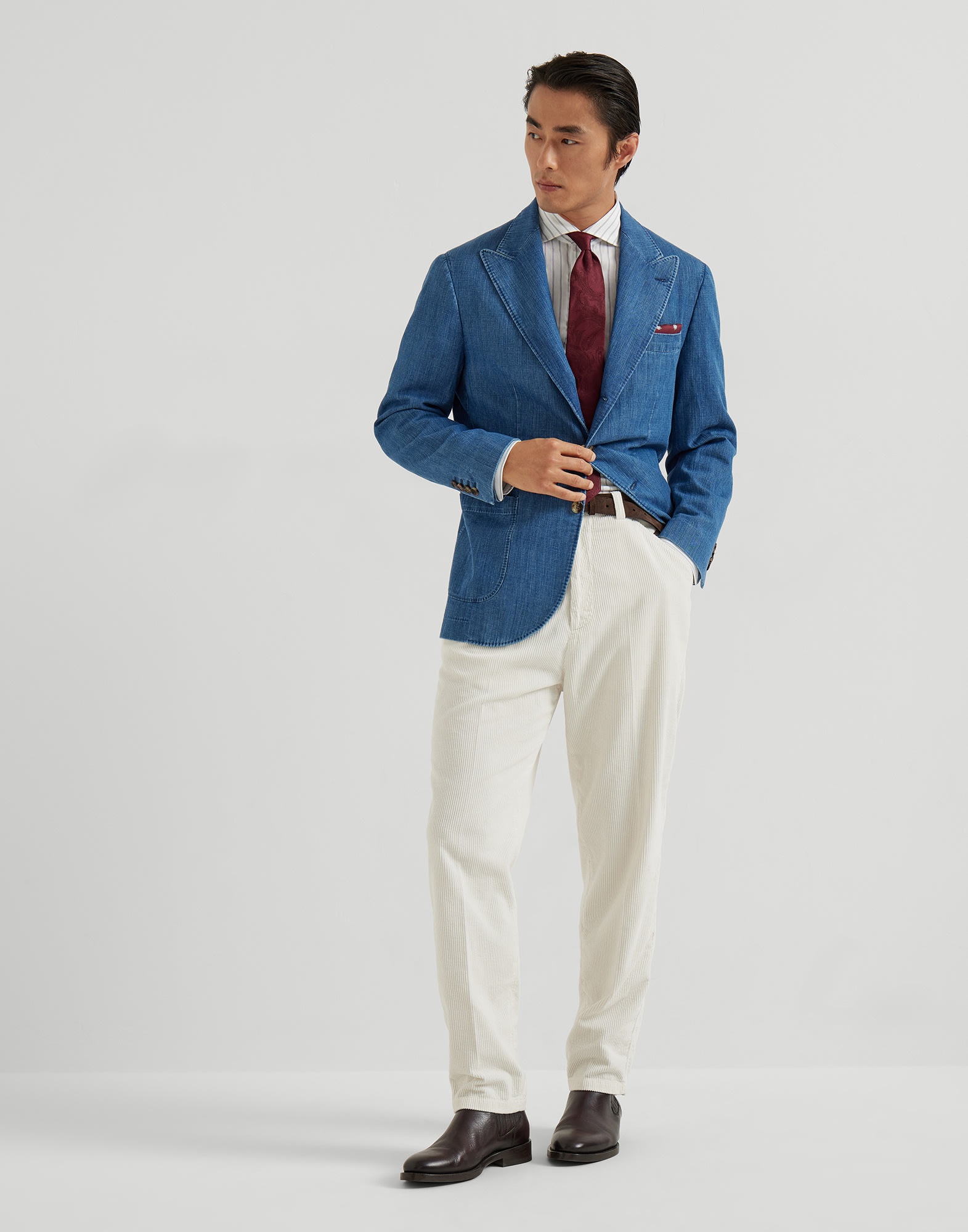 Textured striped cotton easy fit shirt with spread collar - 5