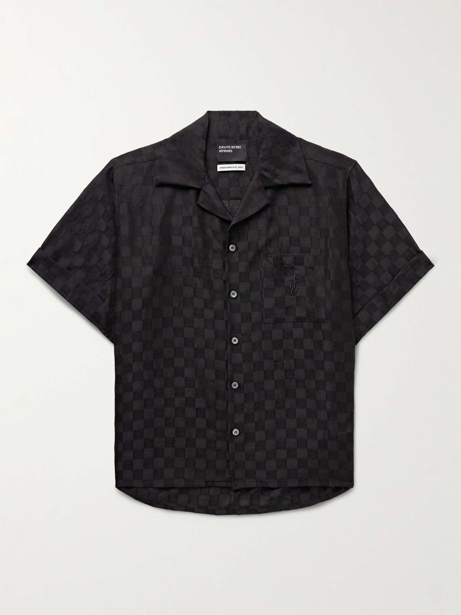 Camp-Collar Checked Wool and Silk-Blend Jacquard Shirt - 1
