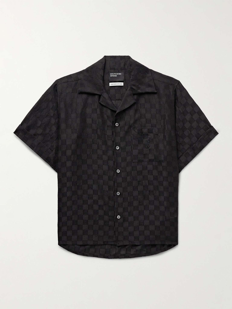 Camp-Collar Checked Wool and Silk-Blend Jacquard Shirt 1
