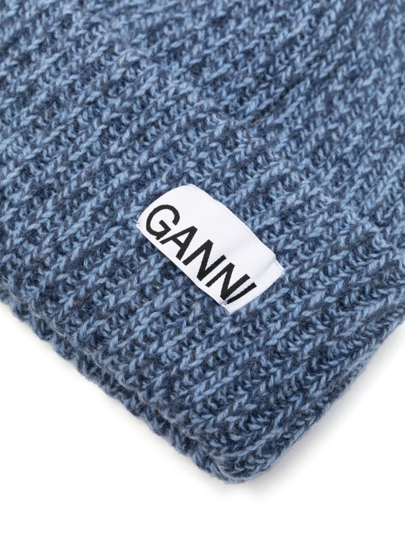 GANNI logo-patch ribbed beanie outlook