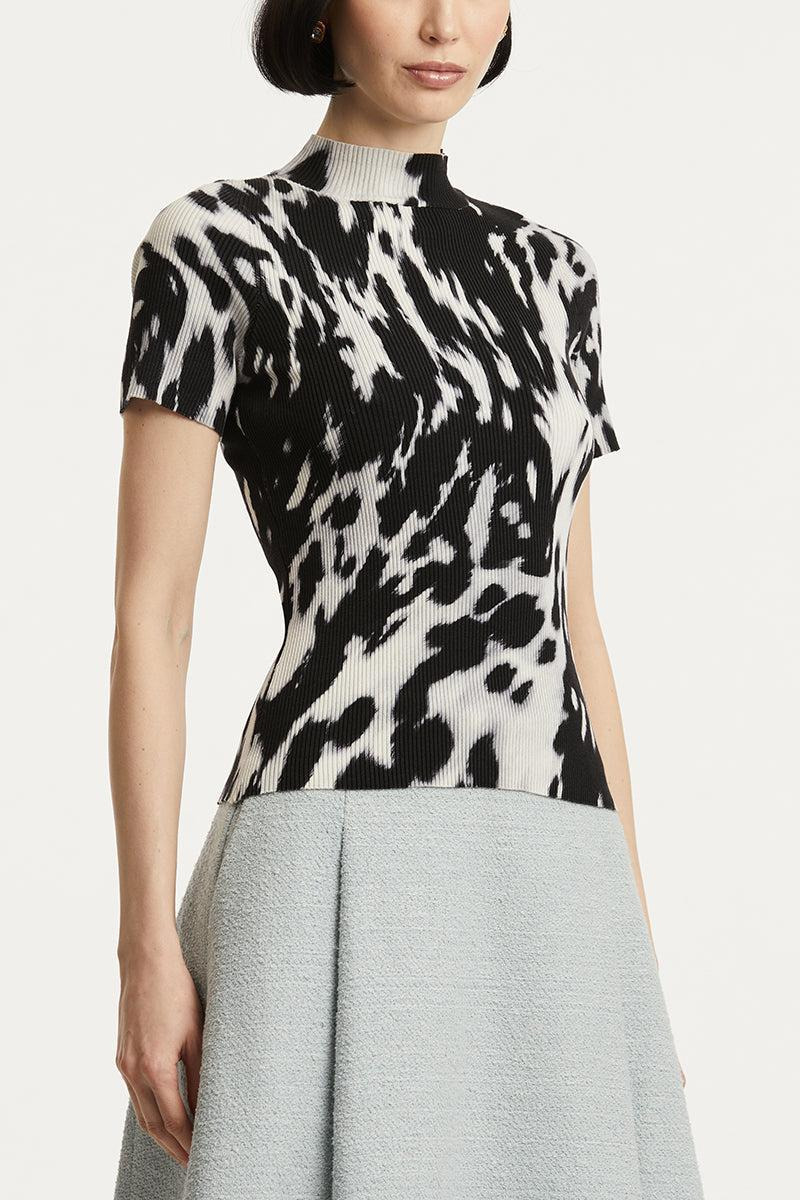 Cow Print Classic Mockneck Short Sleeve Tee - 4