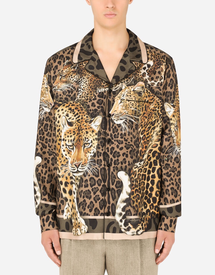 Silk pajama shirt with leopard print - 1