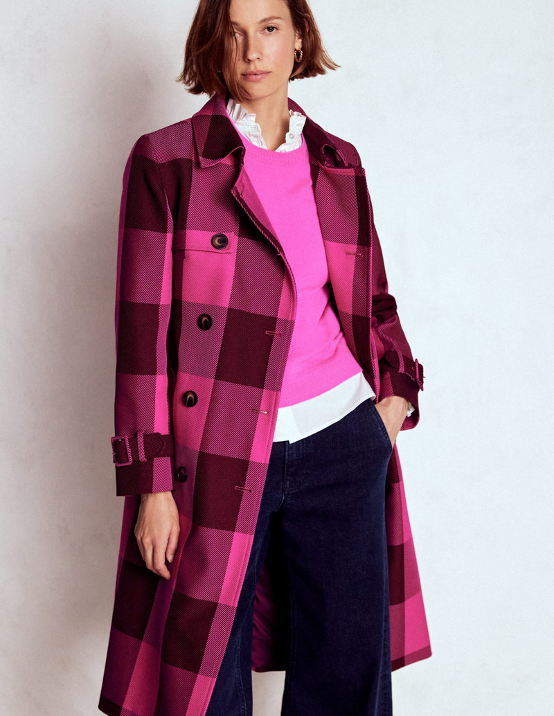 Cheltenham Trench Coat-Pink Peony, Chestnut Gingham 5
