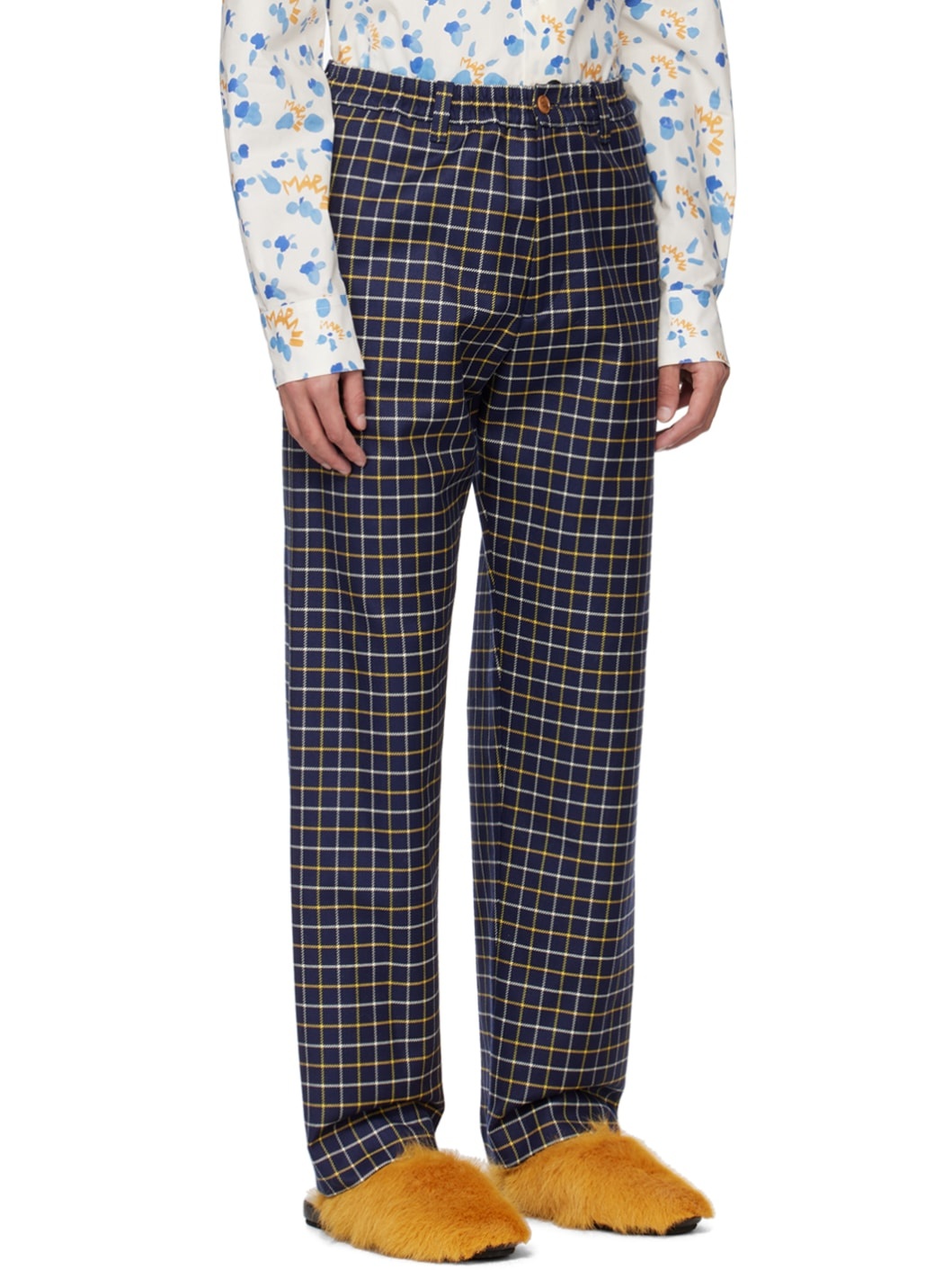 Navy Checked Trousers - 2