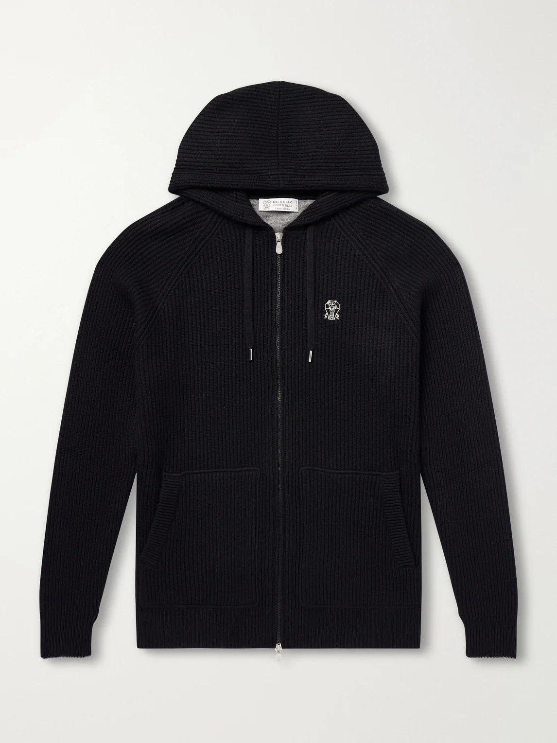 Logo-Embroidered Ribbed Cashmere Zip-Up Hoodie - 1