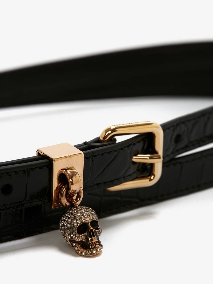 Women's Pave Skull Double Belt in Black - 3