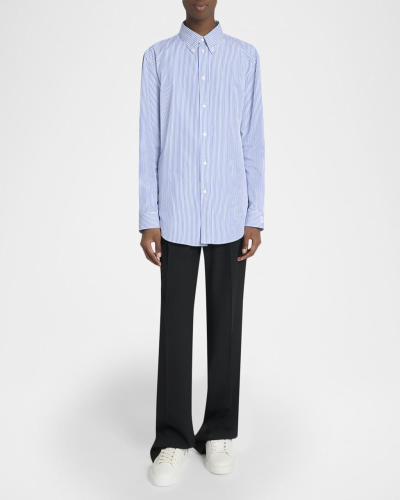 Balmain Men's PB Logo Cuff Cotton Pinstripe Button-Down Shirt outlook