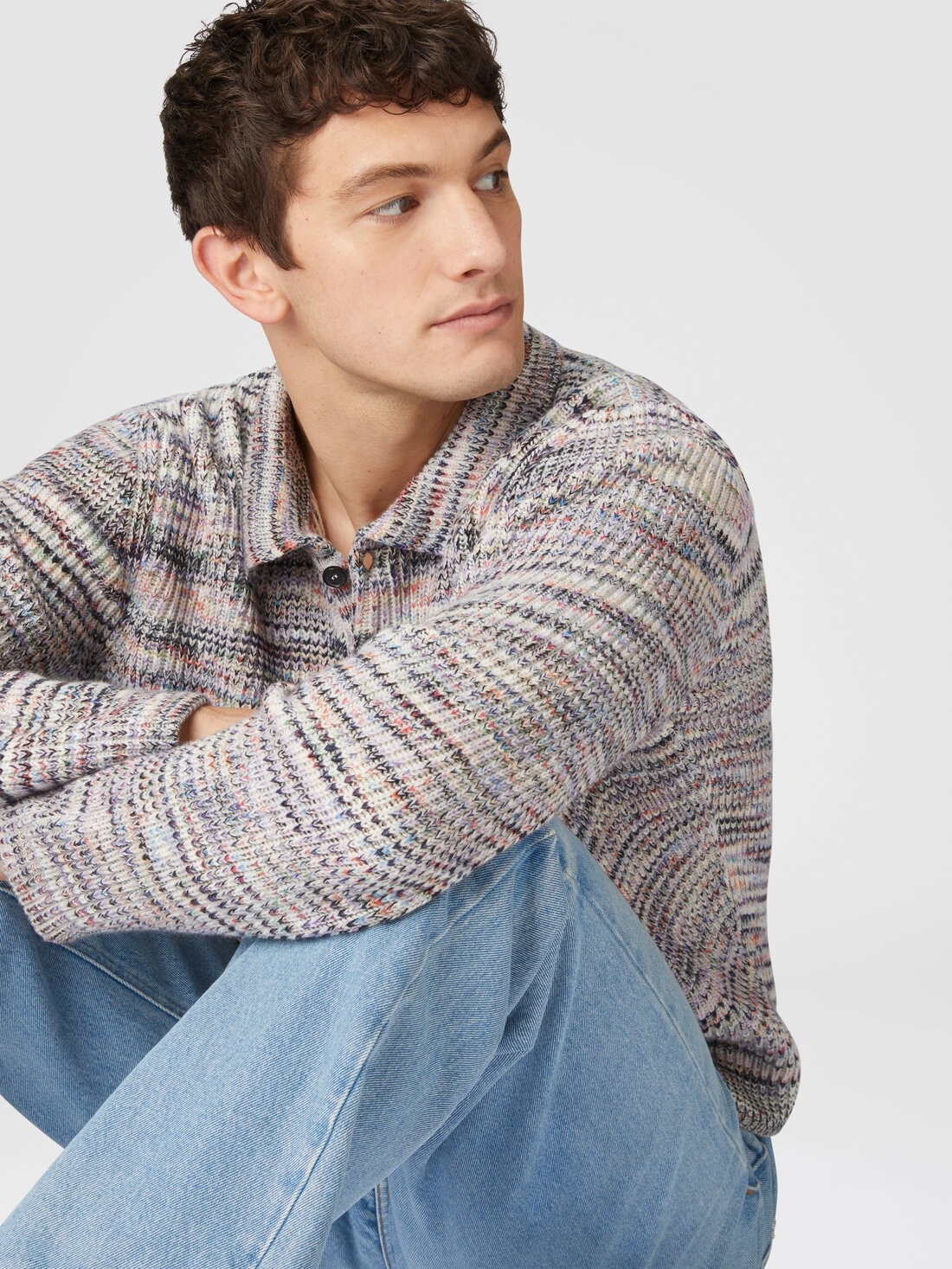 Long-sleeved polo shirt in cashmere and wool with slub motif - 4