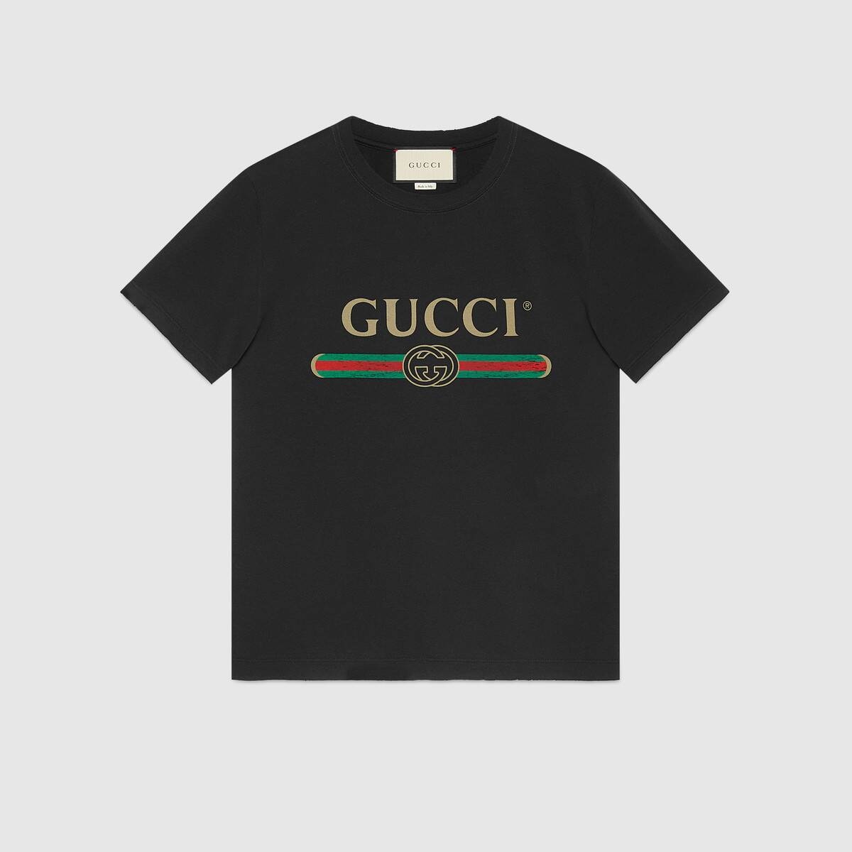 Oversize washed T-shirt with Gucci logo - 1