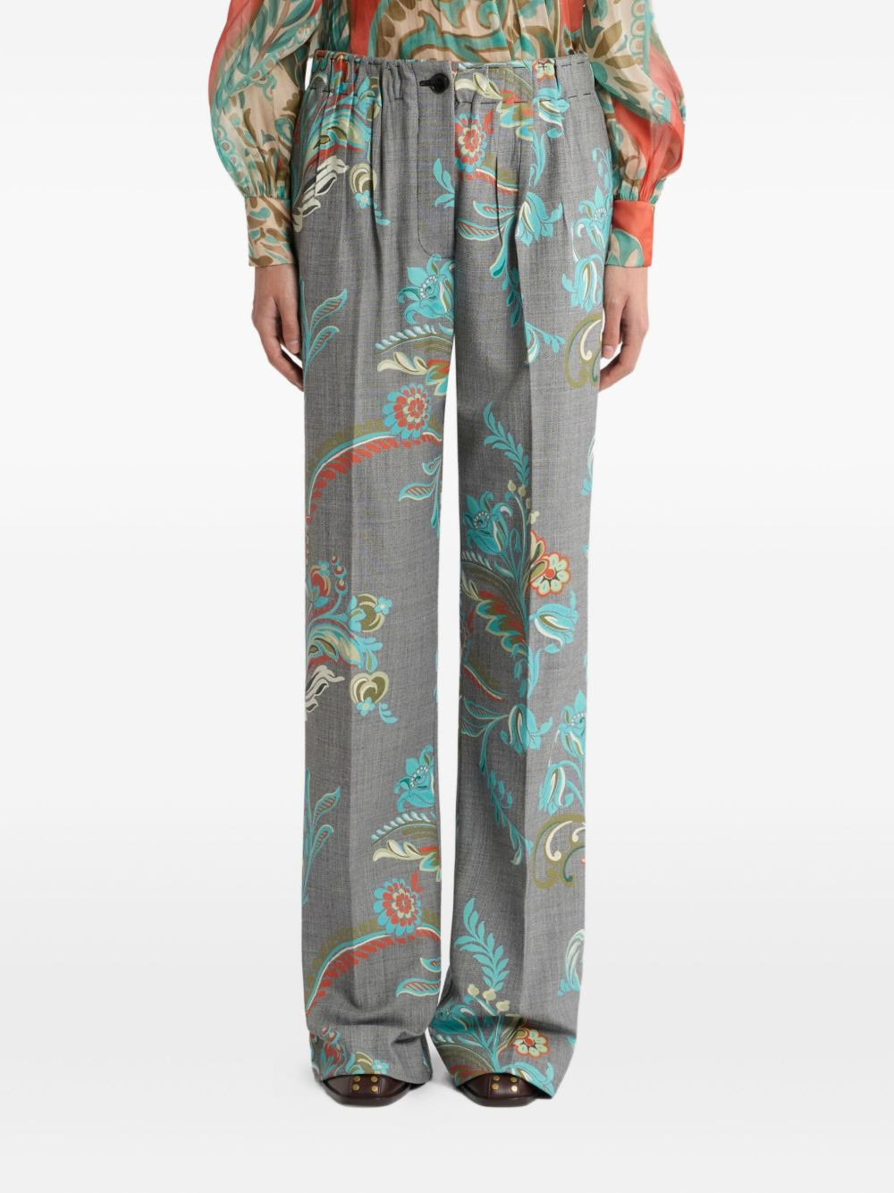 floral-print pleated trousers - 3