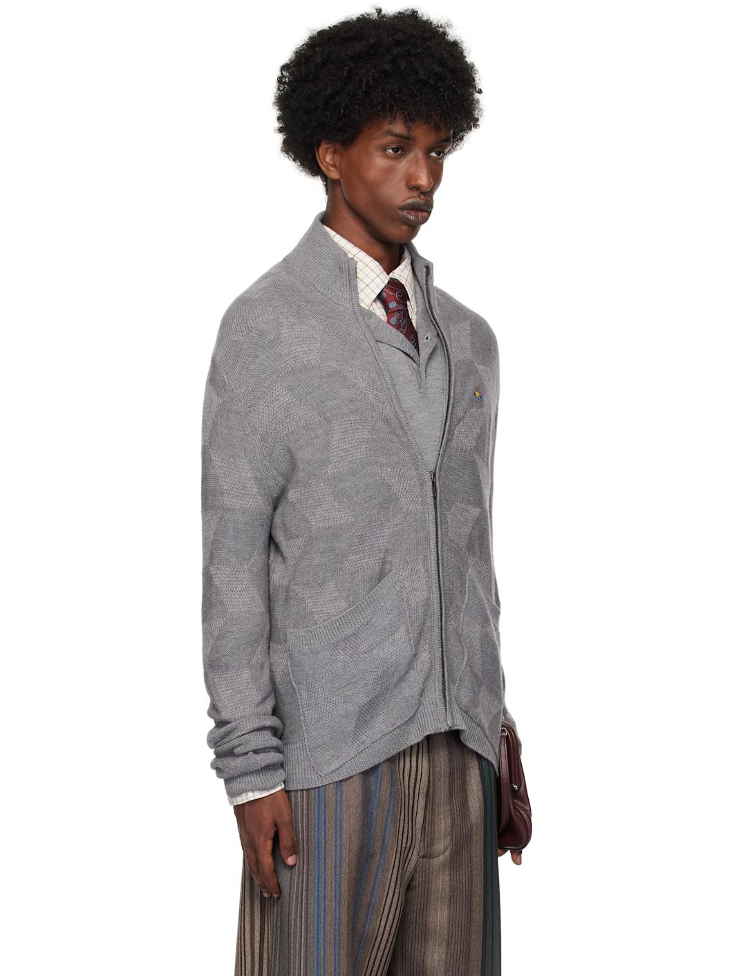 Gray Fisherman Zip-Up Sweater - 2