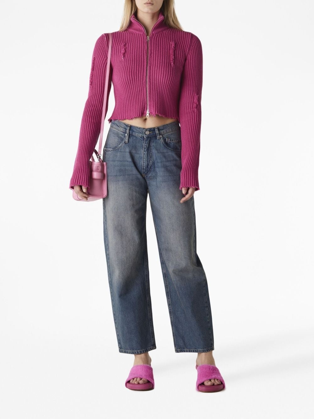 zip-up cropped cardigan - 2