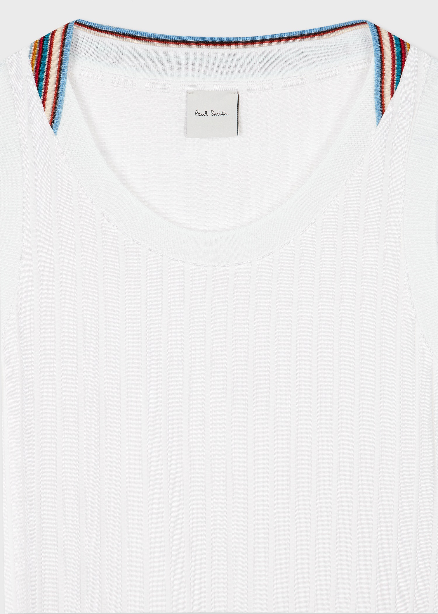 Women's White Viscose-Blend 'Signature Stripe' Collar Vest Top - 2