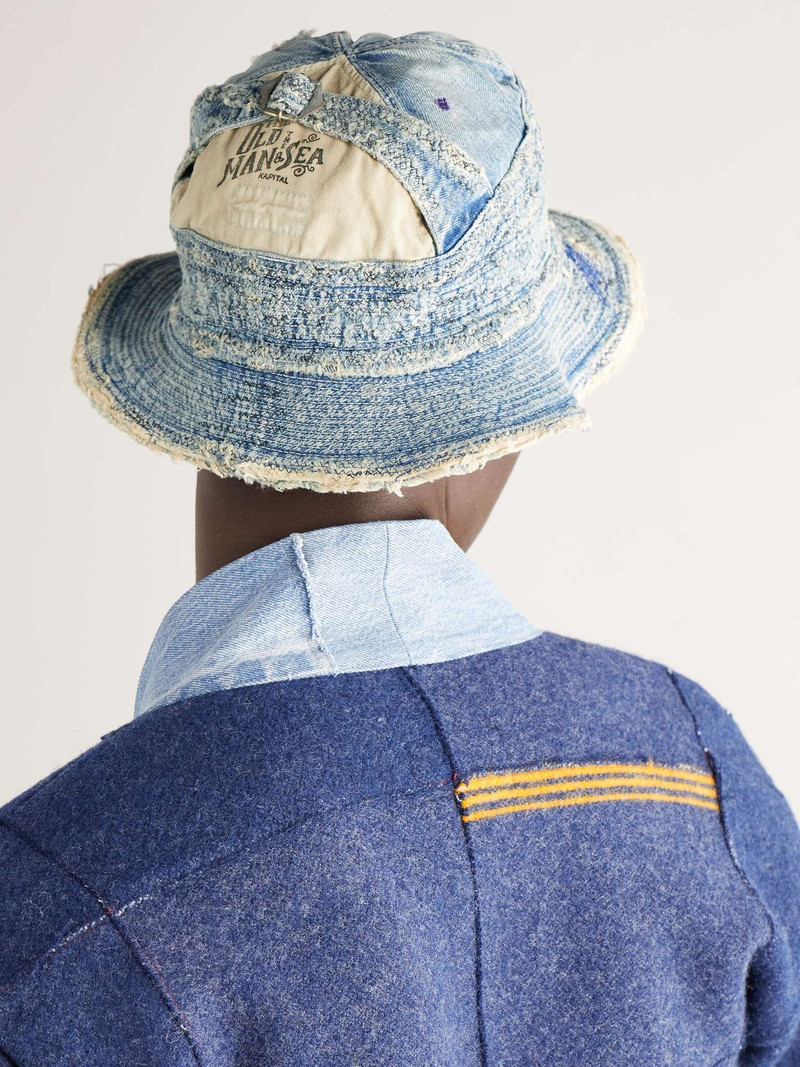 Kapital Quilted Distressed Denim and Printed Twill Bucket Hat outlook