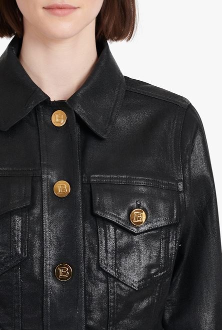 Cropped black denim jacket - 6