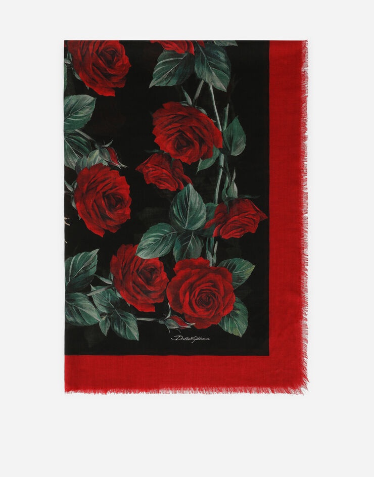 Rose-print silk and cashmere scarf (140 x 140) - 1