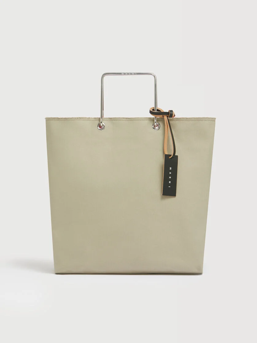 BEIGE CANVAS SHOPPER WITH METAL HANDLES - 1