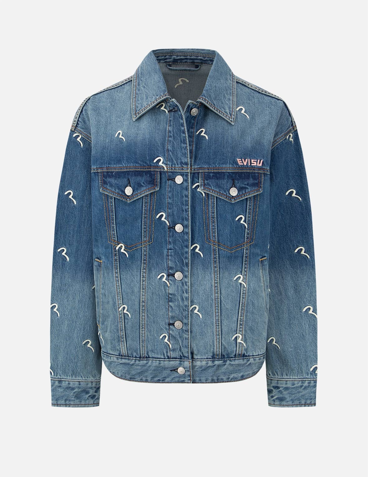 EVISU ALLOVER SEAGULL EMBROIDERY DENIM JACKET