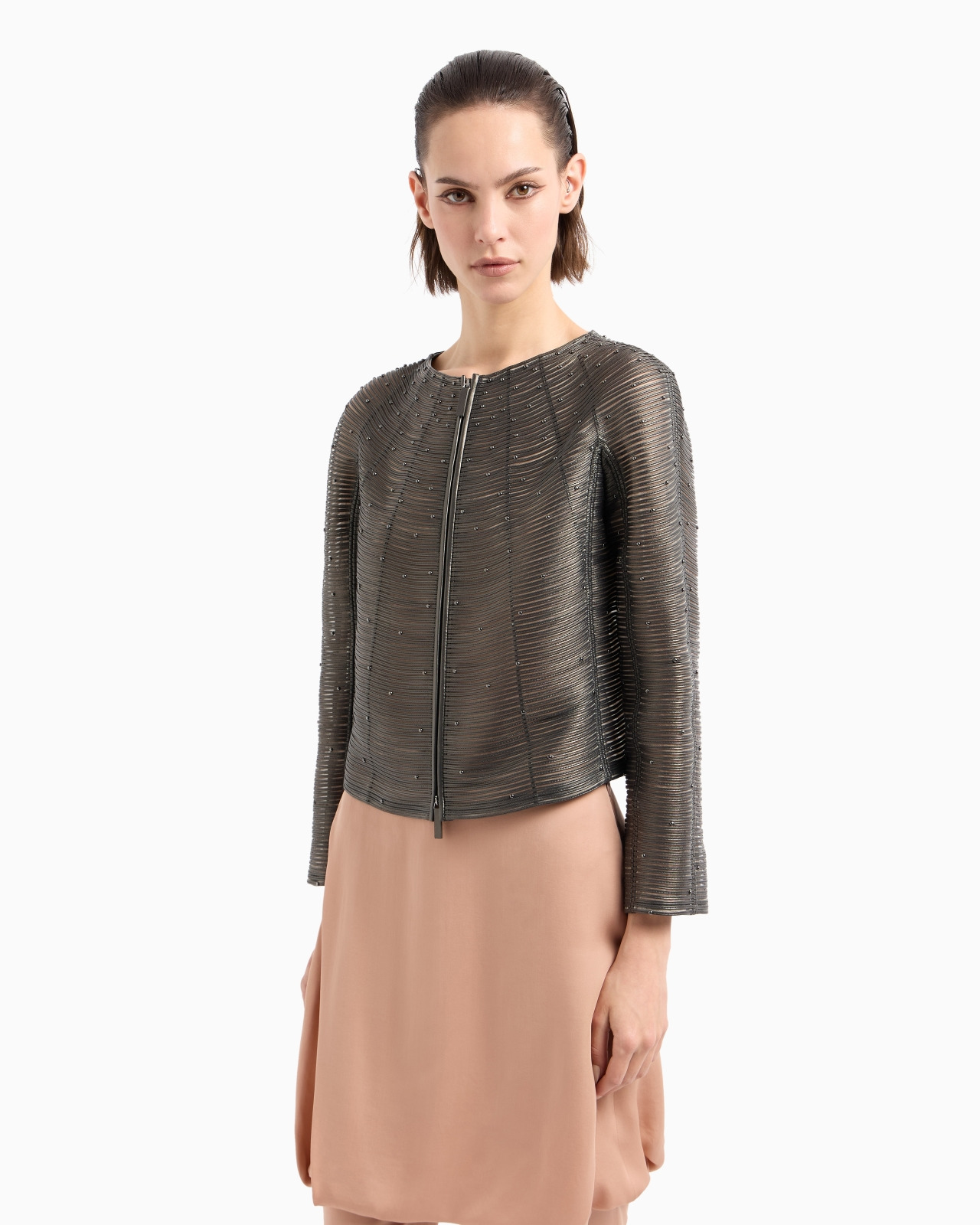 PEARLISED NAPPA LEATHER JACKET WITH APPLIED STUDS - 4