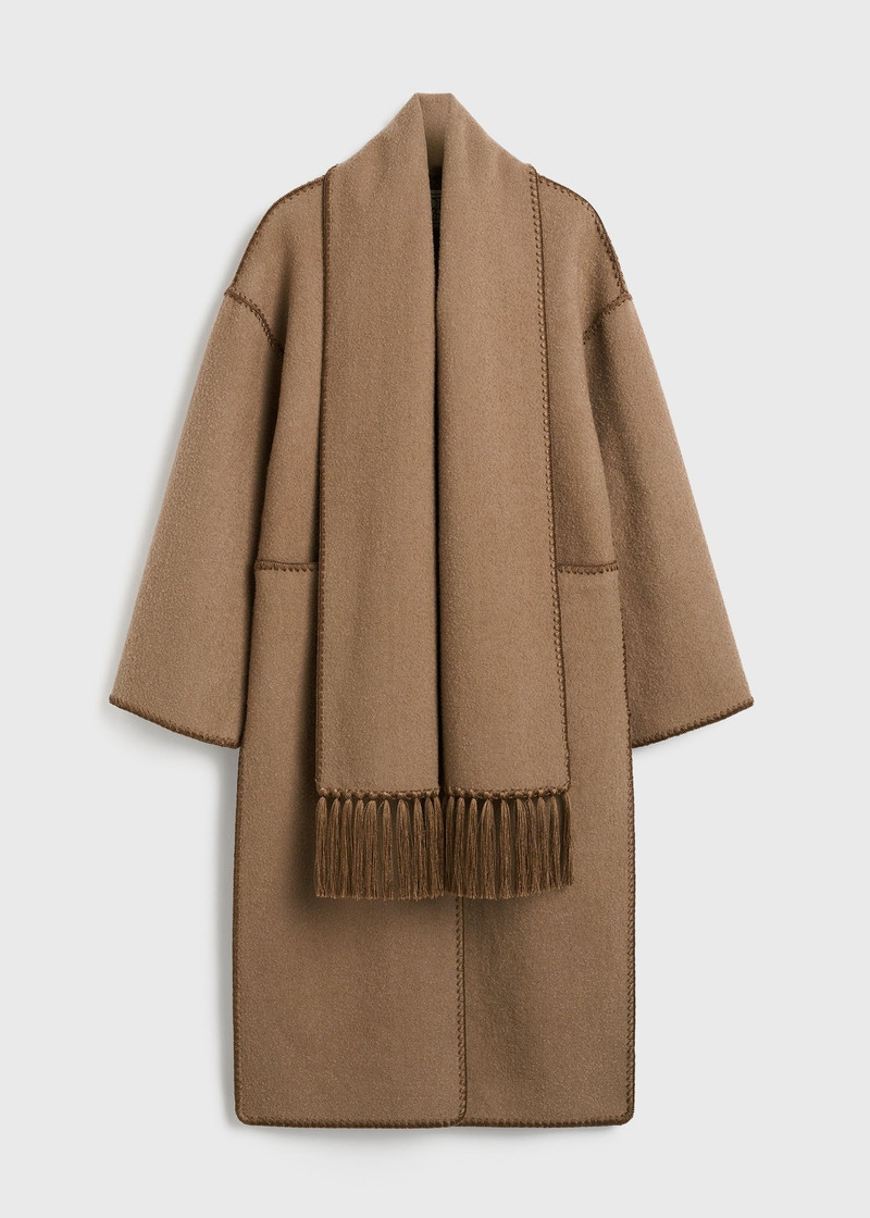 Embroidered scarf coat camel 1