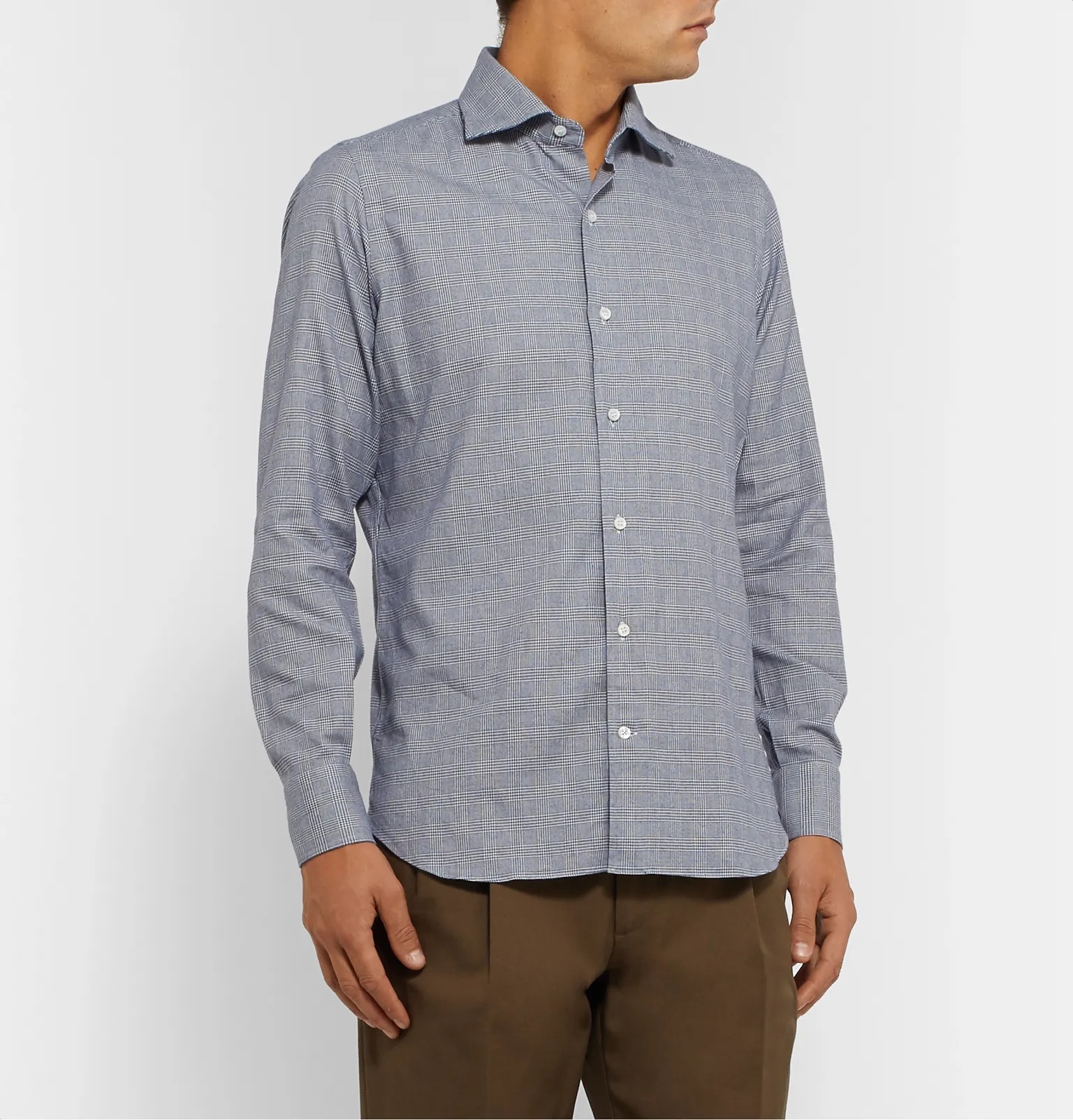 Slim-Fit Prince of Wales Checked Brushed-Cotton Shirt - 10