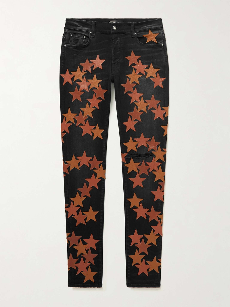 + Chemist Skinny-Fit Leather-Appliquéd Distressed Jeans - 1