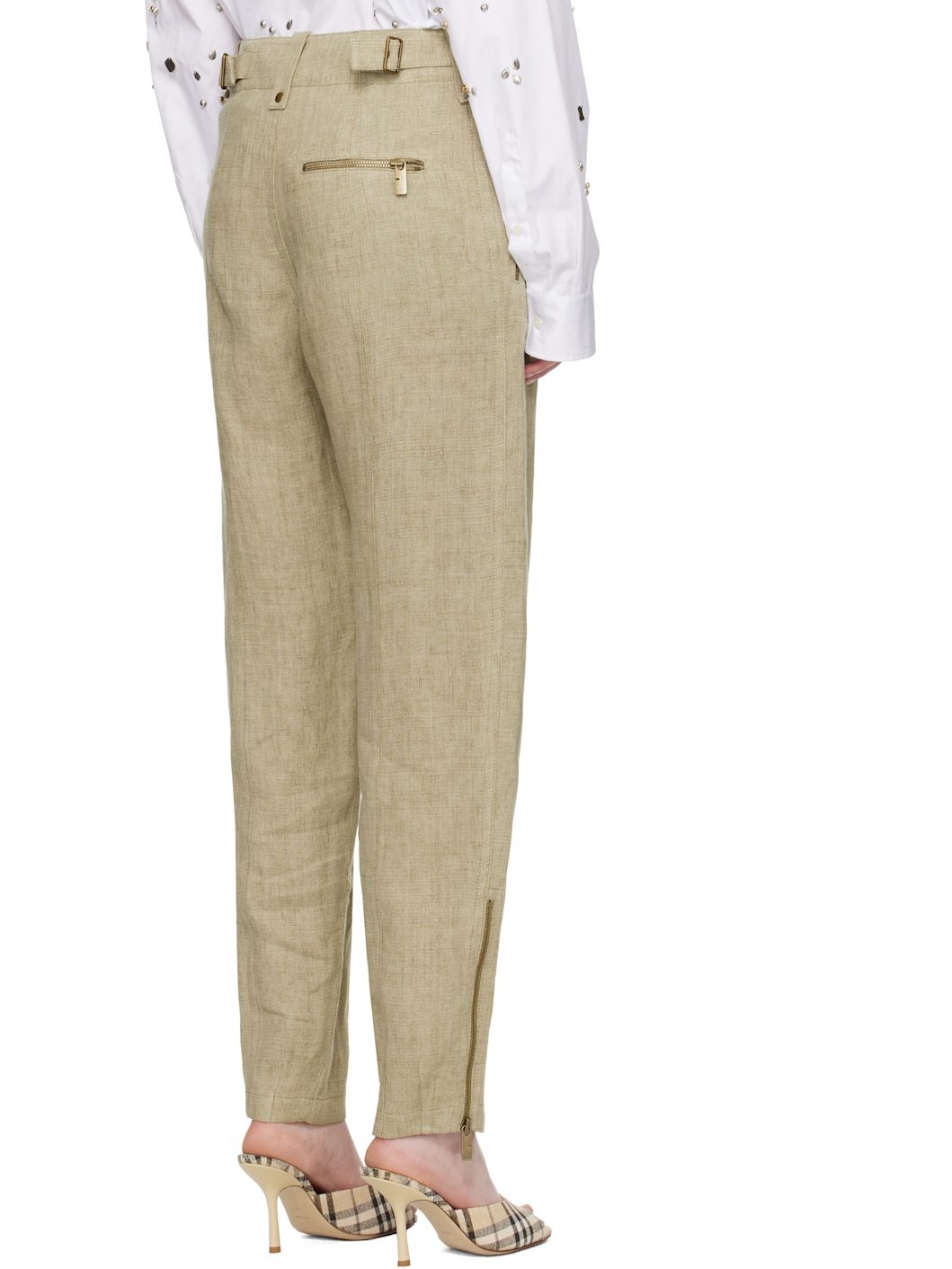 Khaki Linen Tailored Trousers - 3