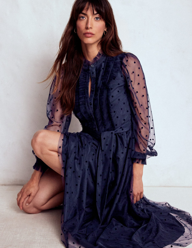 Tulle Ruffle Maxi Dress-Navy 5