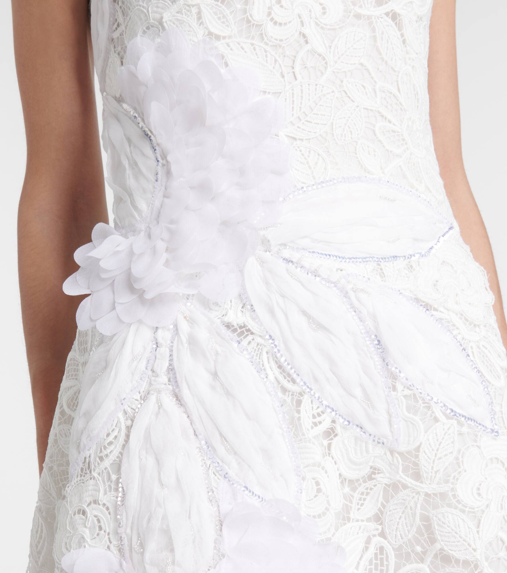 Floral-appliqué lace gown - 5