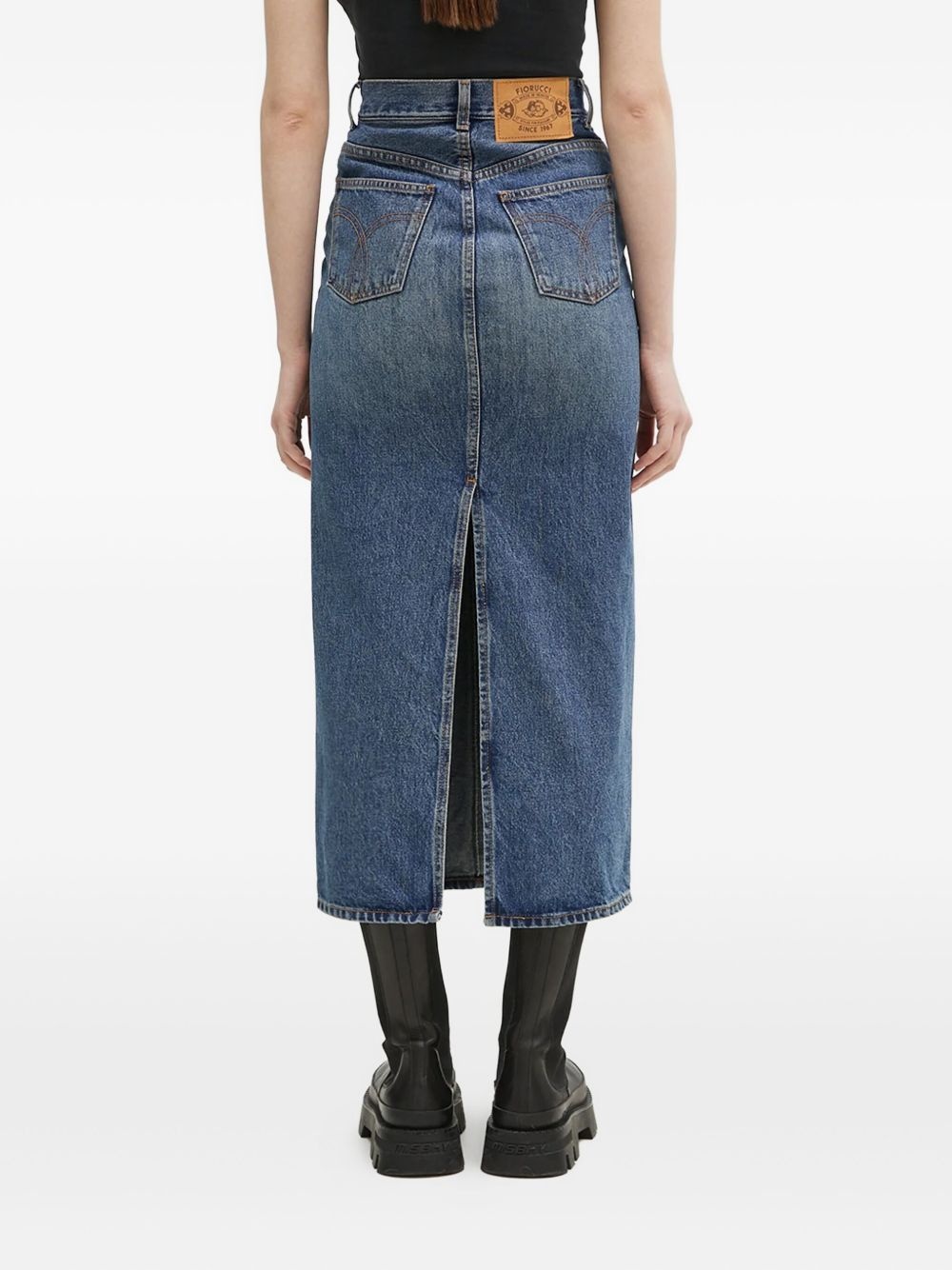 high-waisted denim midi skirt - 3