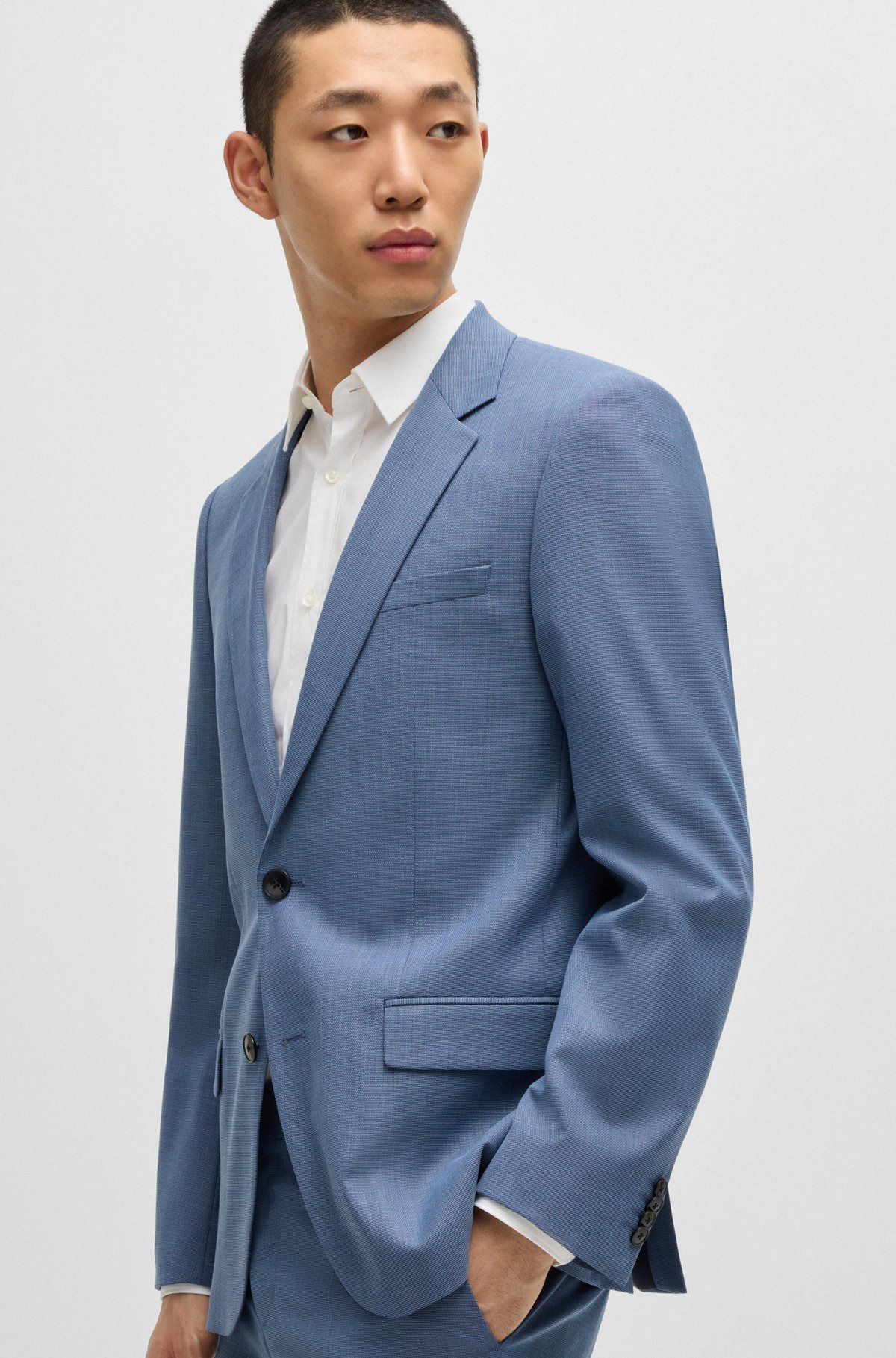 SLIM-FIT SUIT JACKET IN MOULINÉ PERFORMANCE-STRETCH CLOTH - 6