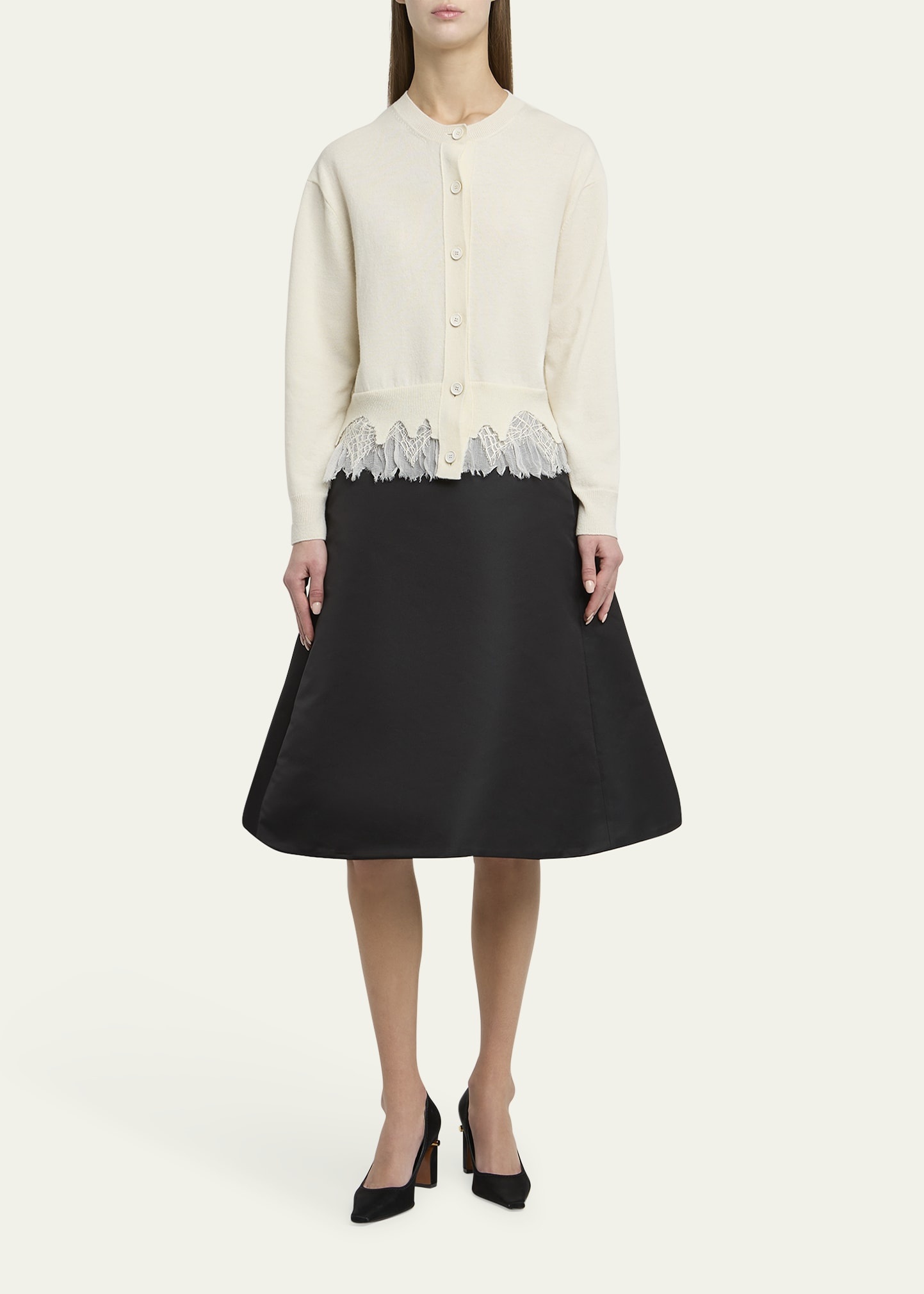 Lace-Hem Cashmere Crewneck Cardigan - 2