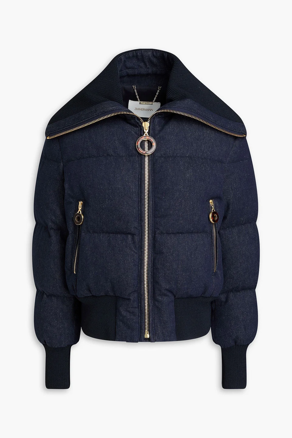 Quilted denim down jacket - 1