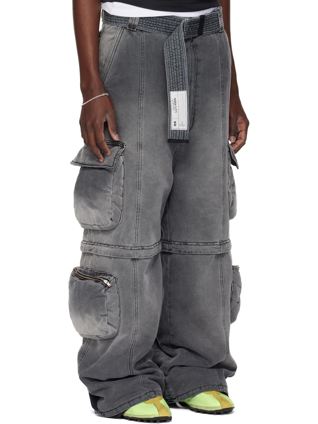 Gray Wadded Denim Cargo Pants - 2