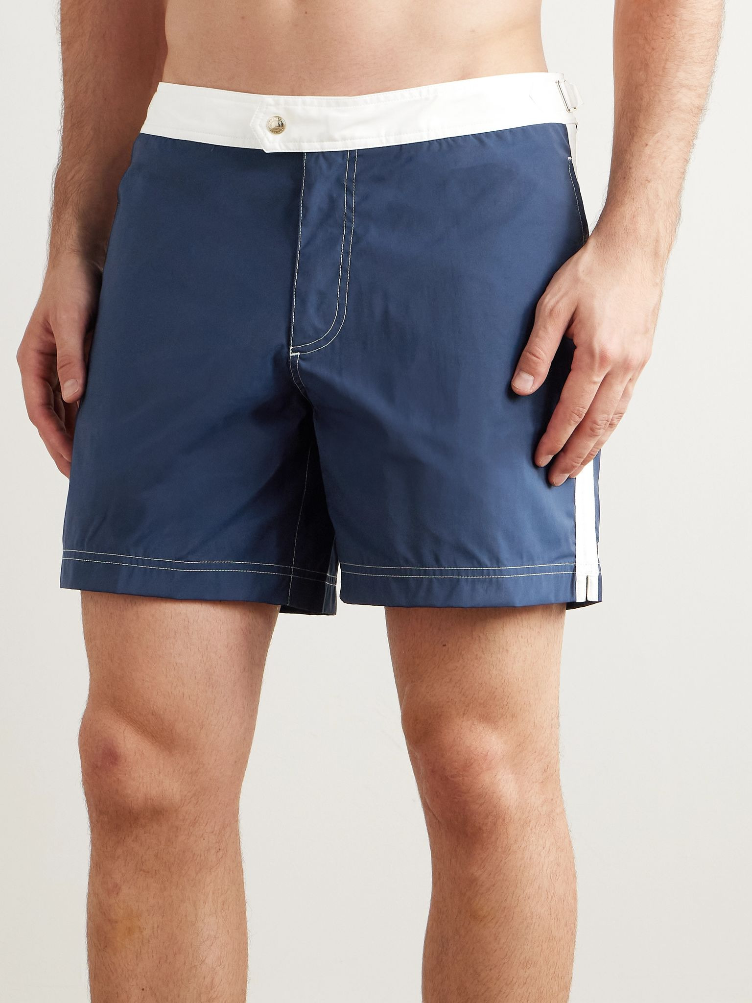 Straight-Leg Mid-Length Striped Swim Shorts Navy - 2