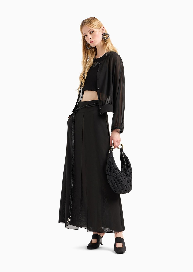 EMPORIO ARMANI Georgette round-neck shirt with gathering outlook