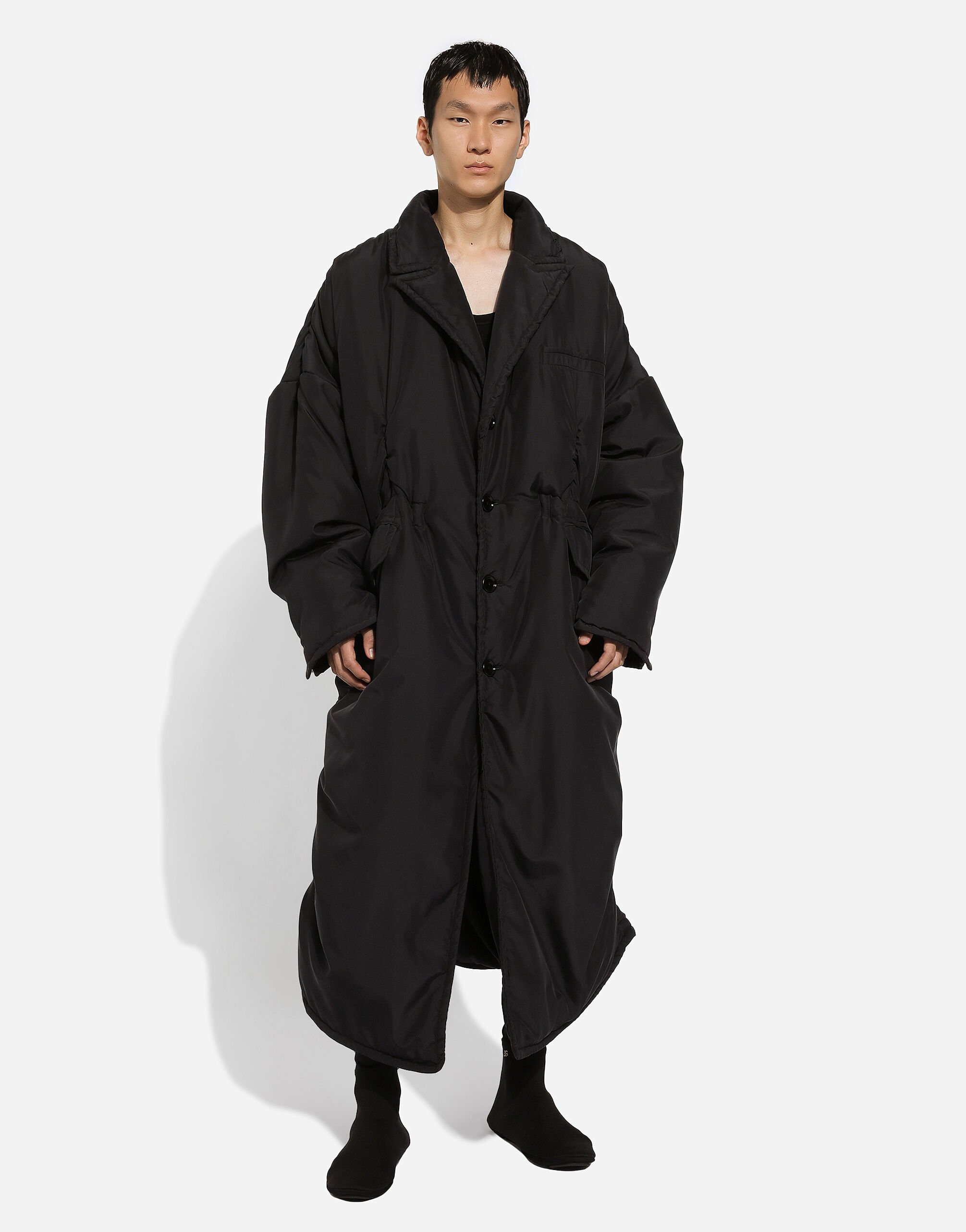 Single-breasted padded silk habotai coat - 2