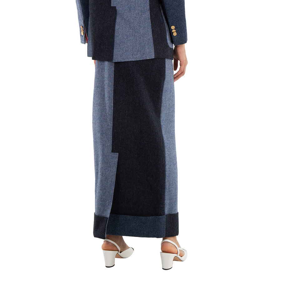 Thom Browne Ladies Navy Fun-Mix Donegal Tweed Sack Trouser Skirt - 4