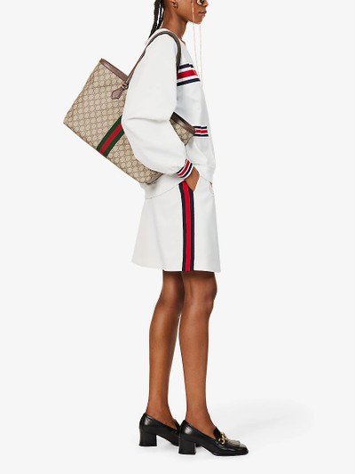 GUCCI G-patch striped-trim woven midi skirt outlook