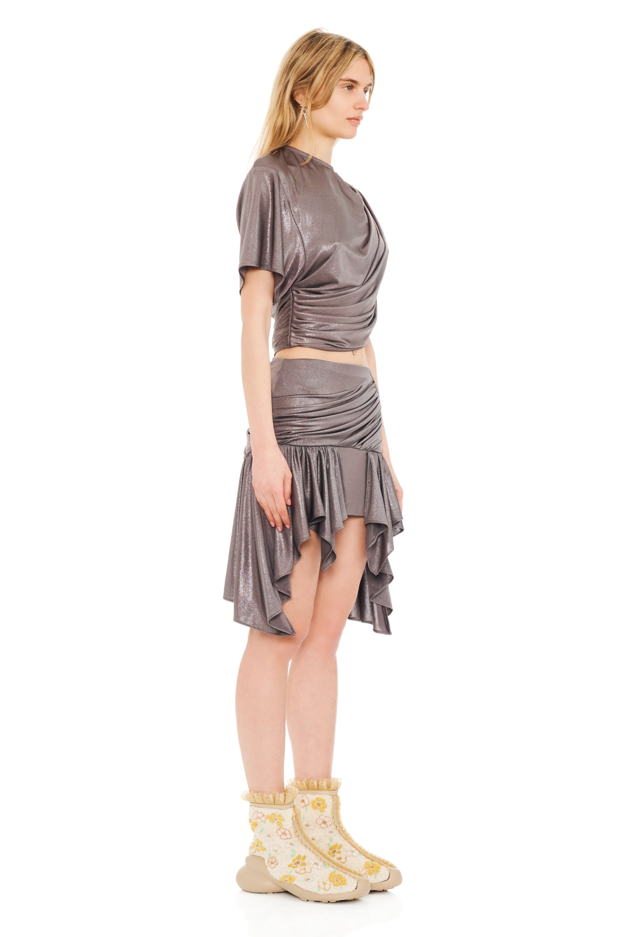 SILVER LAME CELOSIA MINI SKIRT - 3