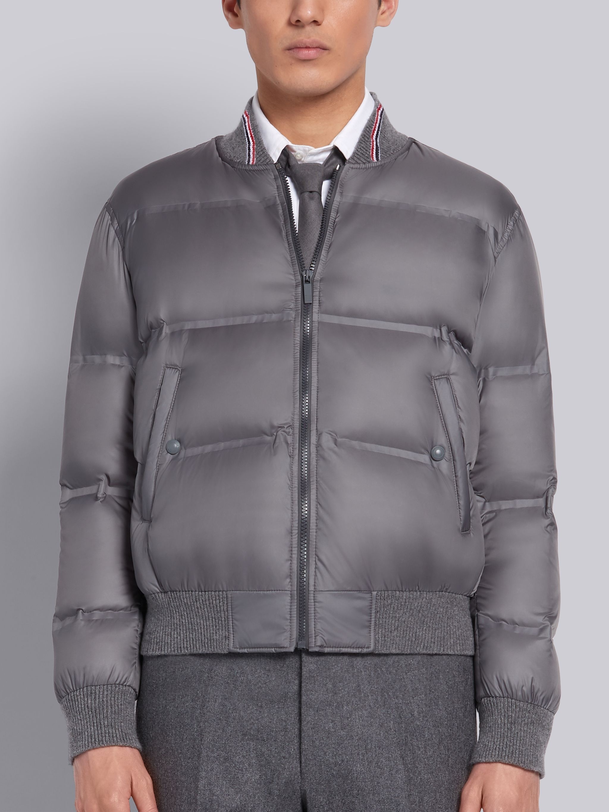 Medium Grey Matte Nylon Down Filled Relaxed Blouson Jacket - 1