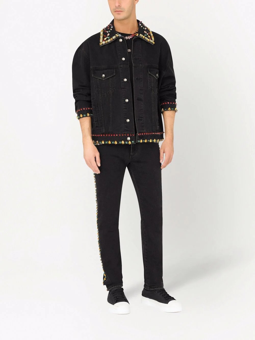 gemstone-embellished denim jacket - 2