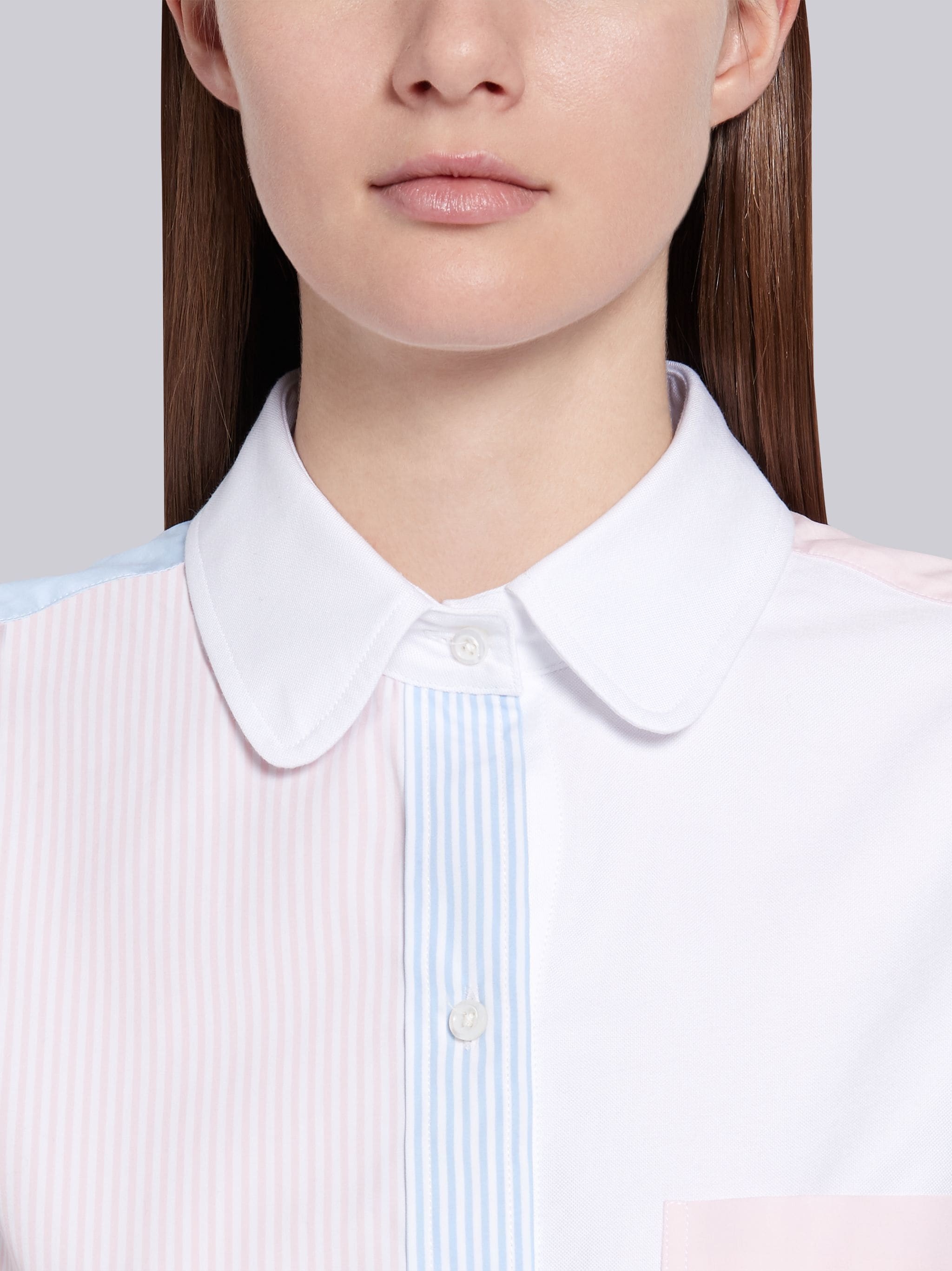 Light Pink Fun-mix Cotton Poplin University Stripe Round Collar Classic Long Sleeve Shirtdress - 4