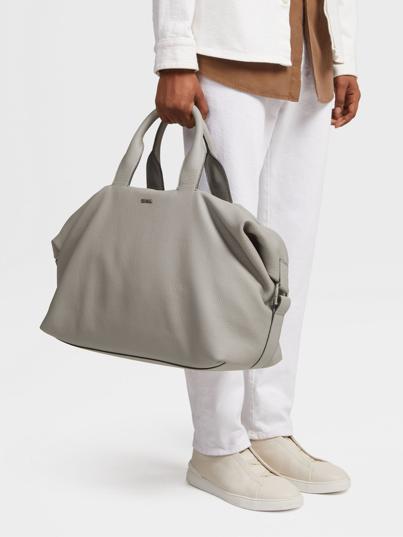 ZEGNA GREY MÉLANGE DEERSKIN RAGLAN HOLDALL outlook