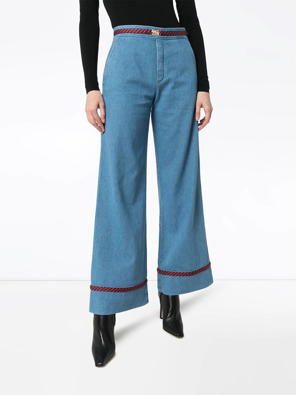 Web trim wide-leg jeans - 3