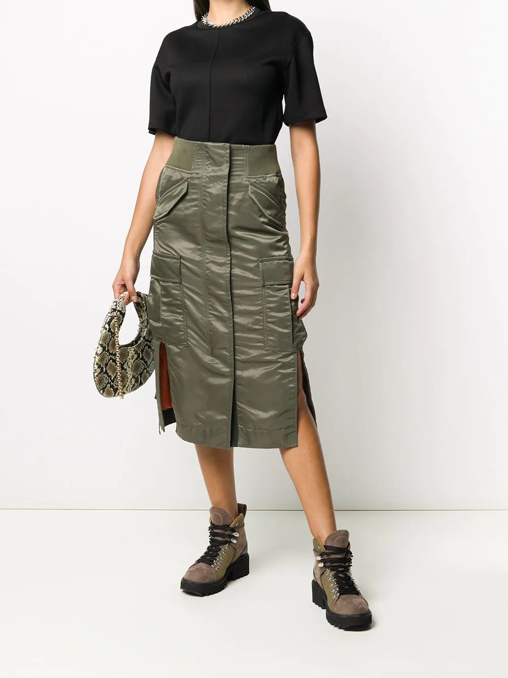 nylon cargo pocket midi skirt - 2