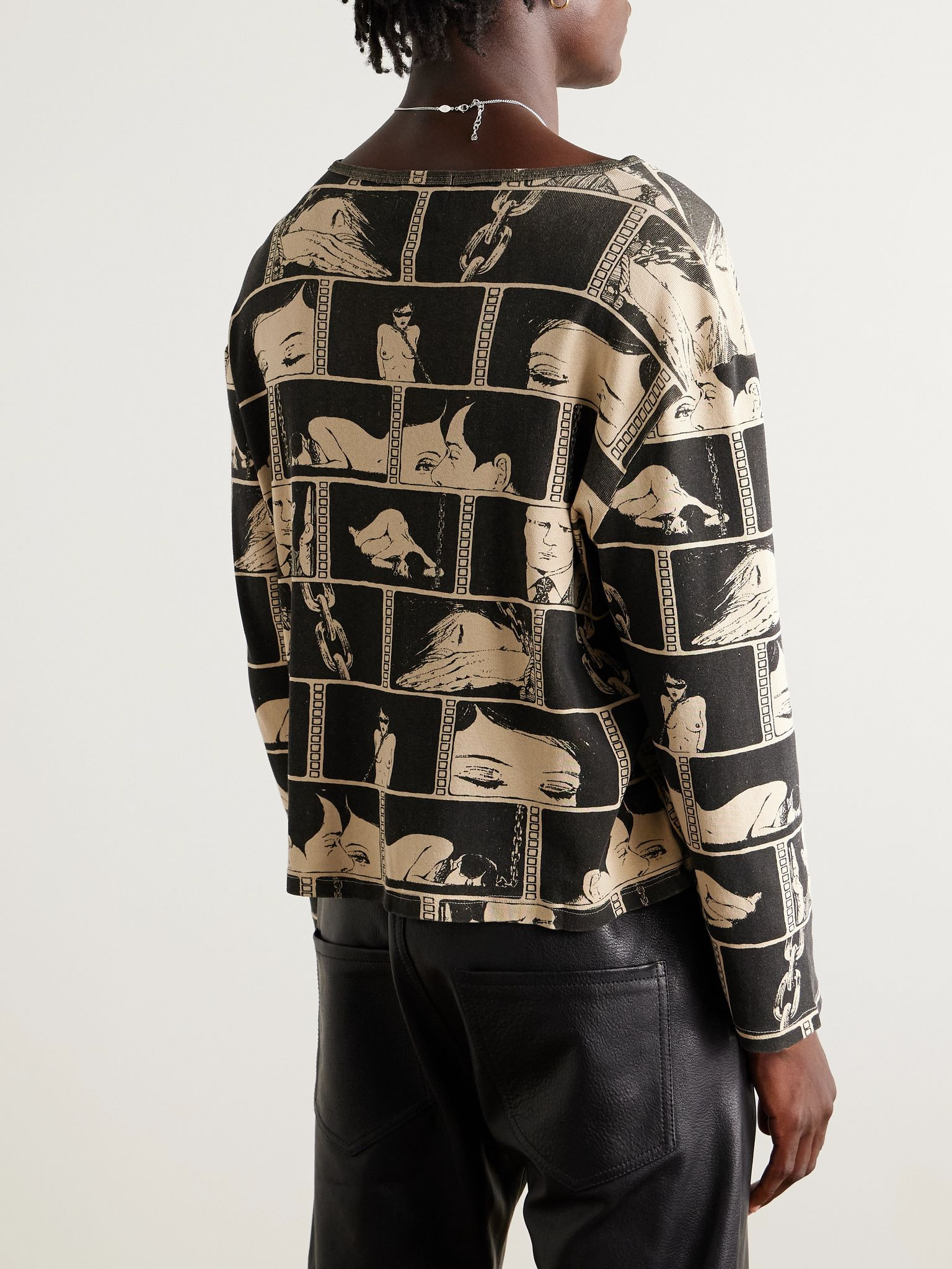Diary Cropped Printed Cotton-Jersey T-Shirt Black - 3