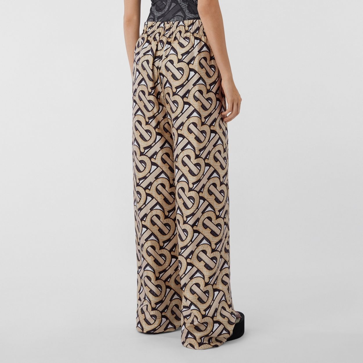 Monogram Print Silk Twill Wide-leg Trousers - 4