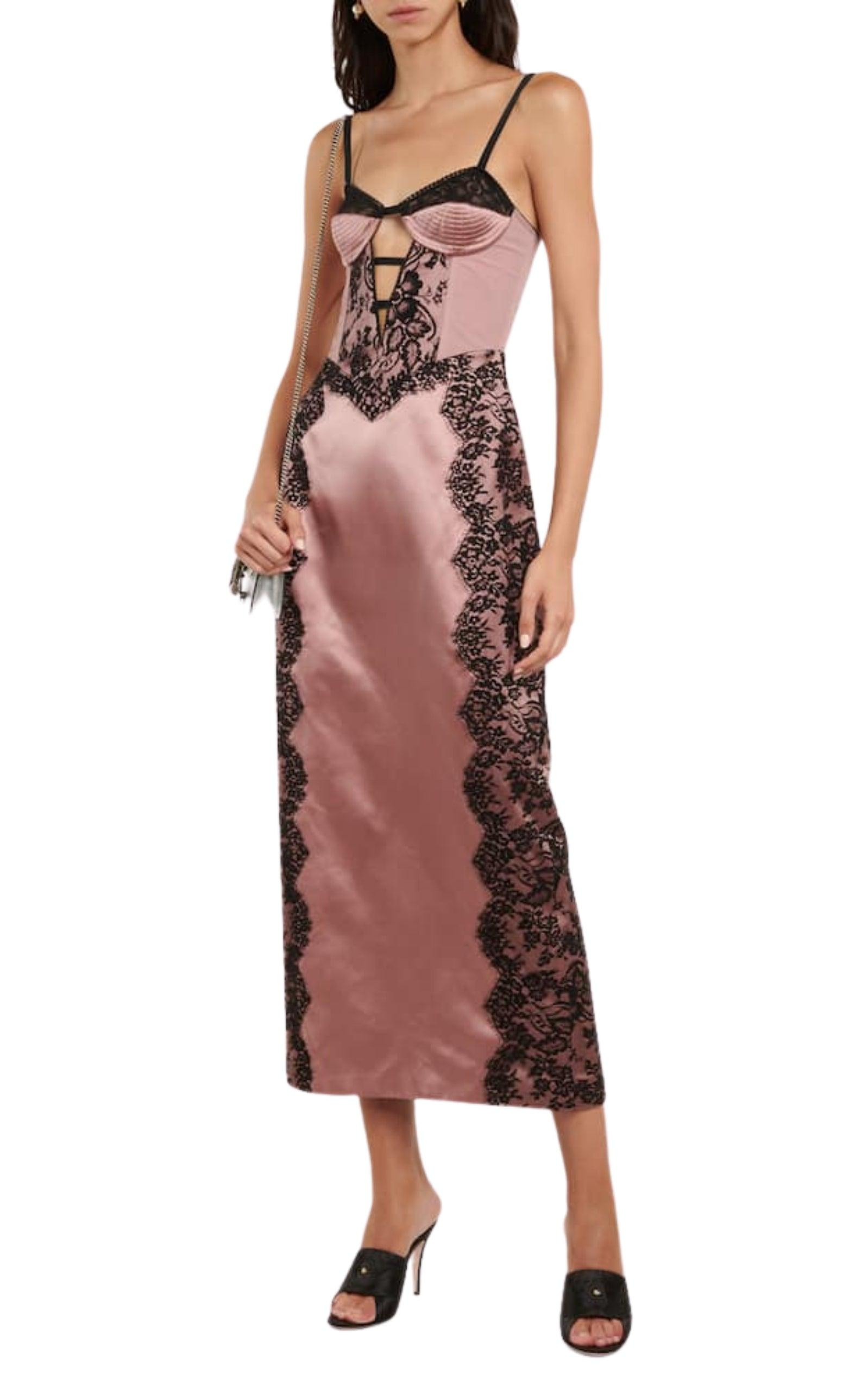 Lace-trimmed Silk Saten Midi Dress - 3